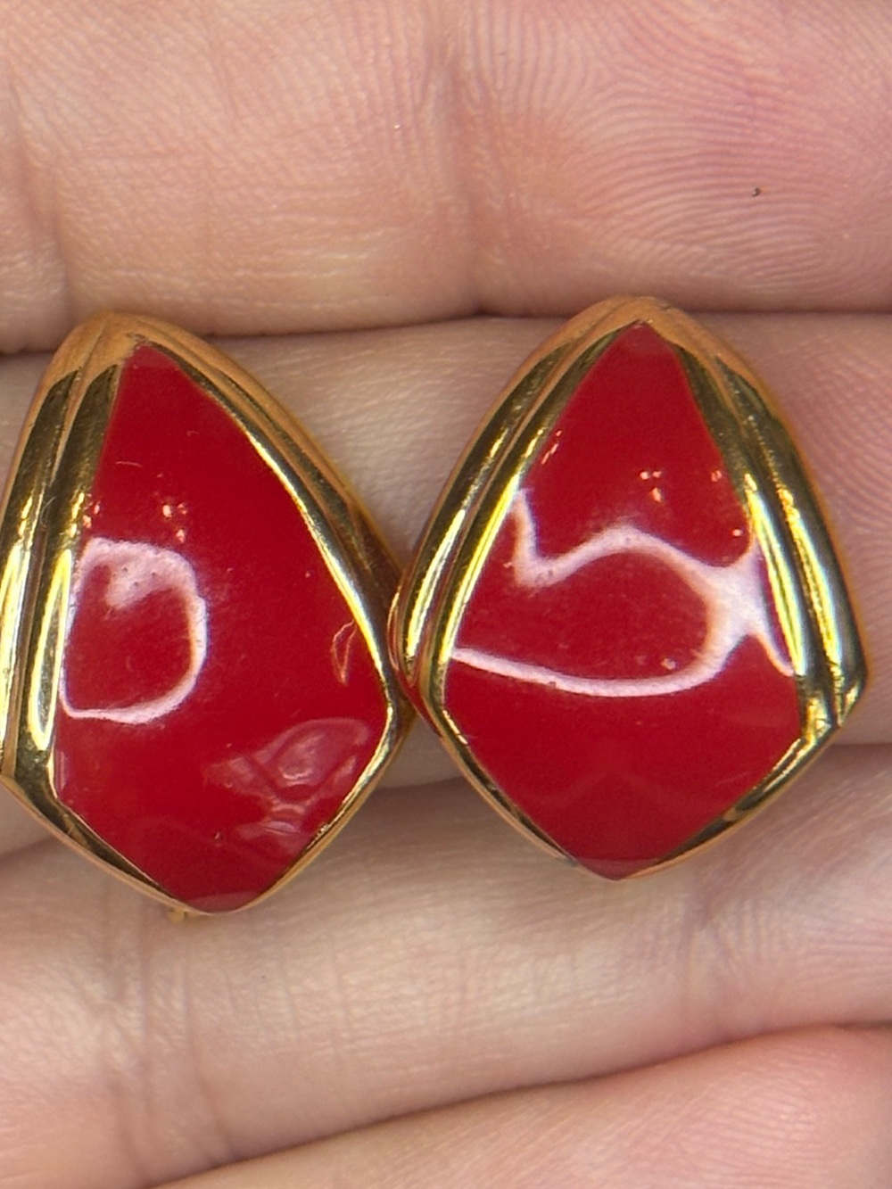 Vintage Monet Red Enamel Gold Tone Clip-On Earrings